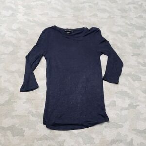 Monoprix Femme Top Womens 0 Blue 100% Linen Pullover Long Sleeve